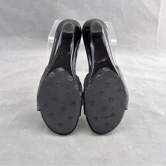 NWOT Andrew Geller Black Leather Slip-On Sandals Wedges 7.5 M - Picture 3 of 6
